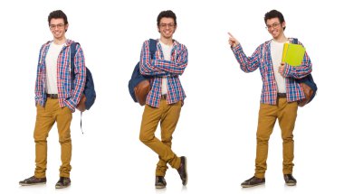 Beyaz çantalı öğrenci kolajı