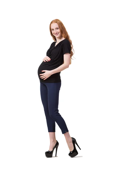 Mladá těhotná žena izolované na bílém — Stock fotografie