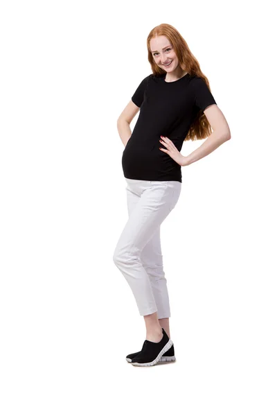 Junge schwangere Frau isoliert auf weiß — Stockfoto