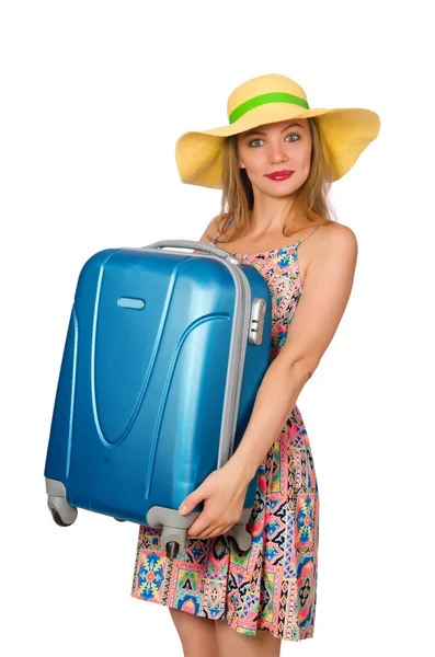 Mujer preparándose para las vacaciones de verano en blanco — Foto de Stock