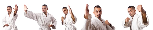 Collage de karate jugador en kimono aislado en blanco —  Fotos de Stock