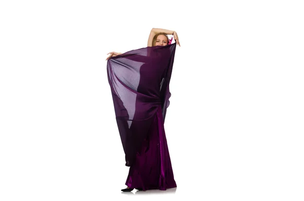 Mujer en vestido púrpura aislada en blanco — Foto de Stock