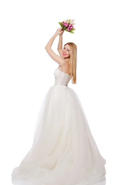 Sposa con fiori isolati su bianco — Foto Stock