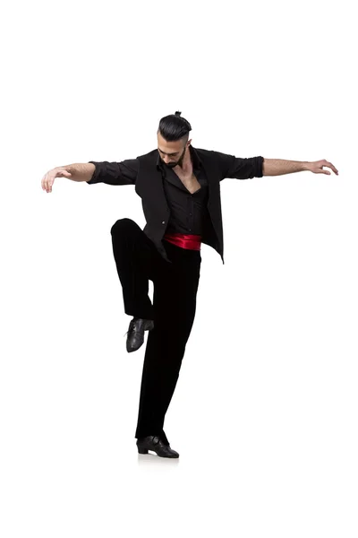 Hombre bailarín bailando bailes españoles aislados en blanco —  Fotos de Stock