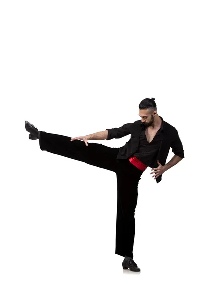 Hombre bailarín bailando bailes españoles aislados en blanco —  Fotos de Stock