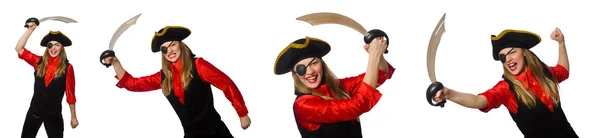 Woman pirate in various concepts on white — Stock Photo, Image