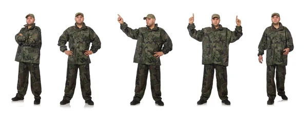 Jovem em uniforme de soldado isolado em branco — Fotografia de Stock