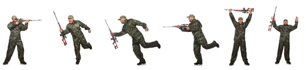 Soldat med krypskyttegevär isolerat på vitt — Stockfoto