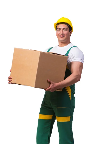 Man moving boxes isolated on the white background — Stock Photo, Image