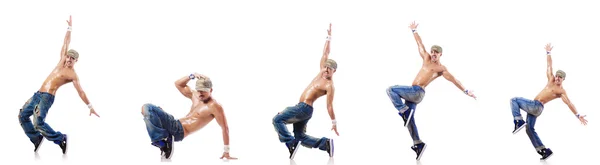 Tänzer tanzt isoliert auf Weiß — Stockfoto