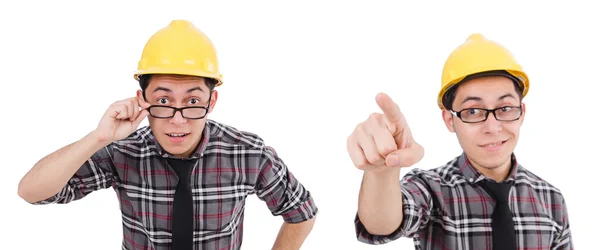 Trabajador industrial aislado en el fondo blanco — Foto de Stock