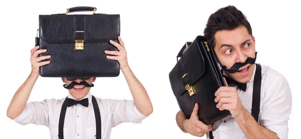 Young man with briefcase isolated on white — Stock Photo, Image