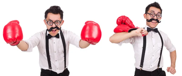 Boxeador divertido aislado en el fondo blanco — Foto de Stock