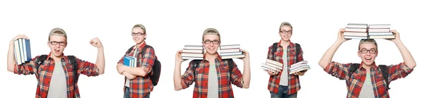 Sammansatt bild av student med böcker — Stockfoto