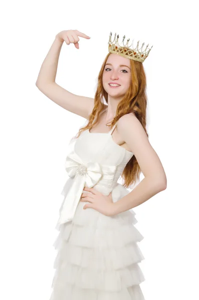 Woman with crown isolated on white — Stock Photo, Image