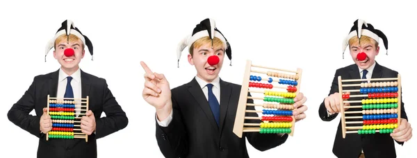 Clown met abacus geïsoleerd op wit — Stockfoto