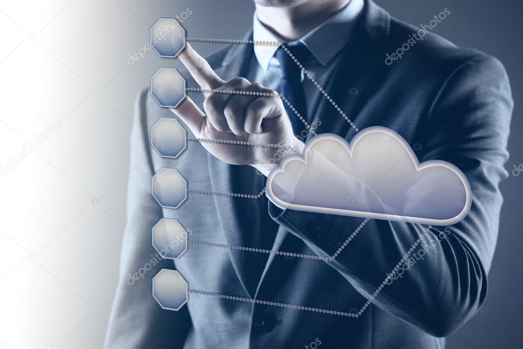 Concept of cloud computing with businessman