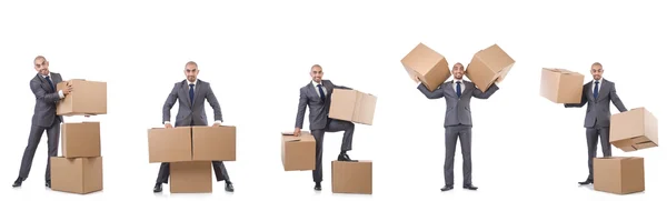 Collage de fotos con hombre y cajas — Foto de Stock