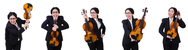 Mulher tocando violino isolado no branco — Fotografia de Stock