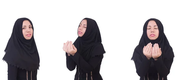 Junge muslimische Frau isoliert auf weiß — Stockfoto