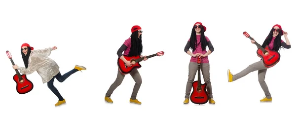 Hipste gitarrspelare isolerad på vit — Stockfoto