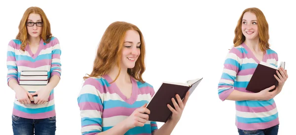 Молодой студент с книгами изолированы на белом — стоковое фото