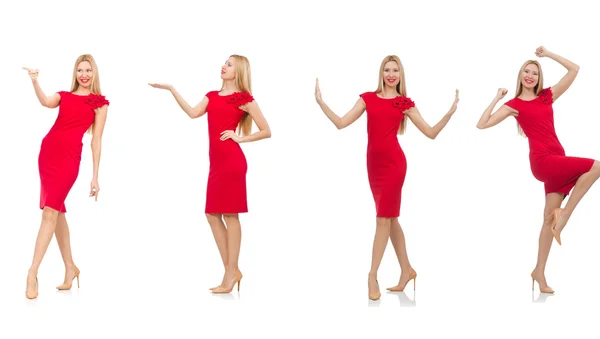 Жінка в червоній сукні ізольована на білому — стокове фото