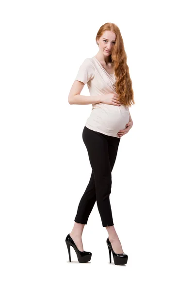 Jovem grávida isolada em branco — Fotografia de Stock