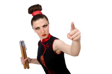 Komik beyaz izole mınçıka kadınla