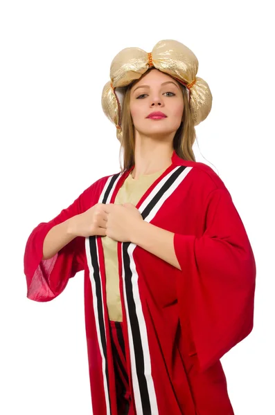 Zauberin in roter Kleidung isoliert auf weißem Grund — Stockfoto
