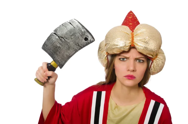 Magicien femme en vêtements rouges isolé sur blanc — Photo