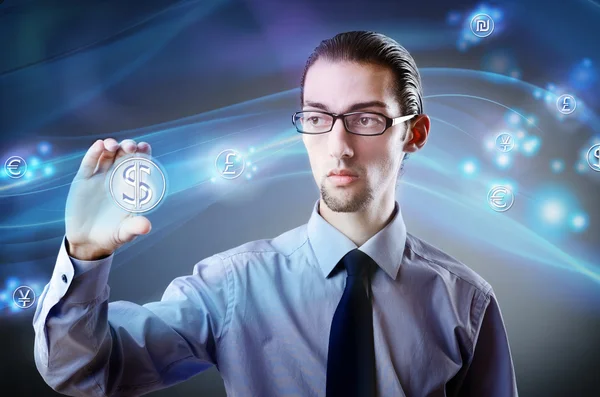 Man pressing dollar sign in finance concept — Stock Photo, Image