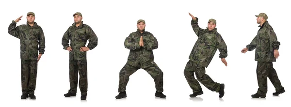 Jovem em uniforme de soldado isolado em branco — Fotografia de Stock