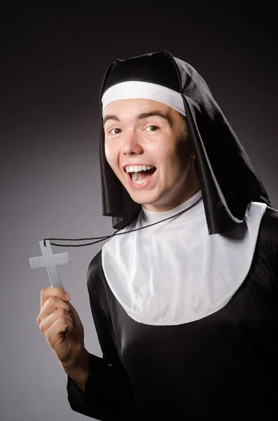 Funny man wearing nun clothing — Stock Photo, Image