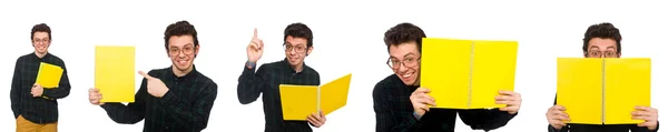 Collage di studenti con libri su bianco — Foto Stock