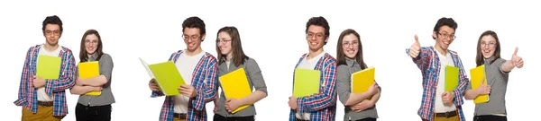 Par de estudantes isolados em branco — Fotografia de Stock