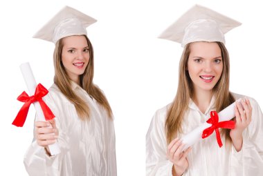 Beyaz arka planda izole kadın öğrenci