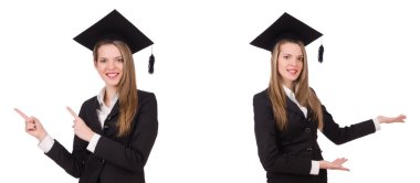 Beyaz arka planda izole kadın öğrenci