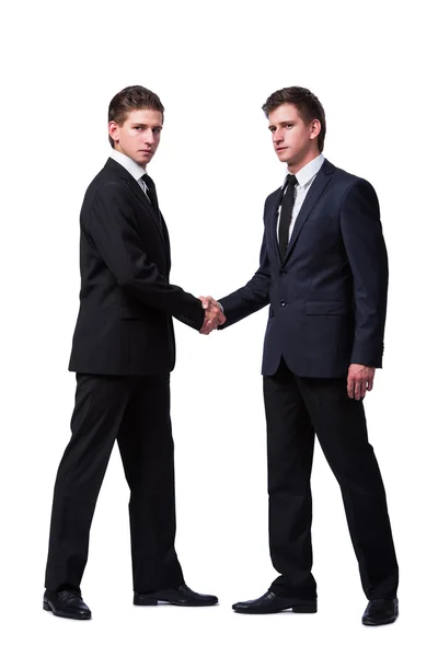 Два брати-близнюки рукостискання ізольовані на білому — стокове фото