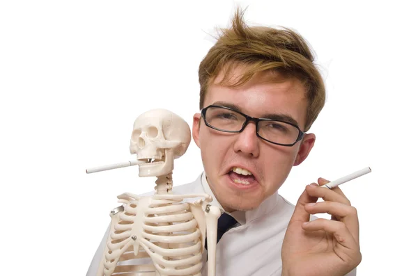 Ontsmettingsconcept met mens en skelet — Stockfoto