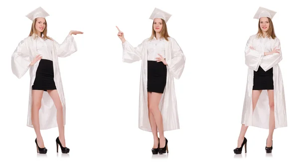 Vrouw student geïsoleerd op witte achtergrond — Stockfoto