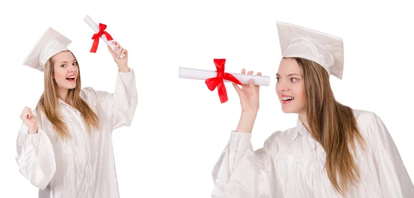 Vrouw student geïsoleerd op witte achtergrond — Stockfoto