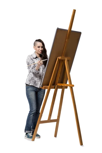 Artista donna disegno immagine isolata su sfondo bianco — Foto Stock