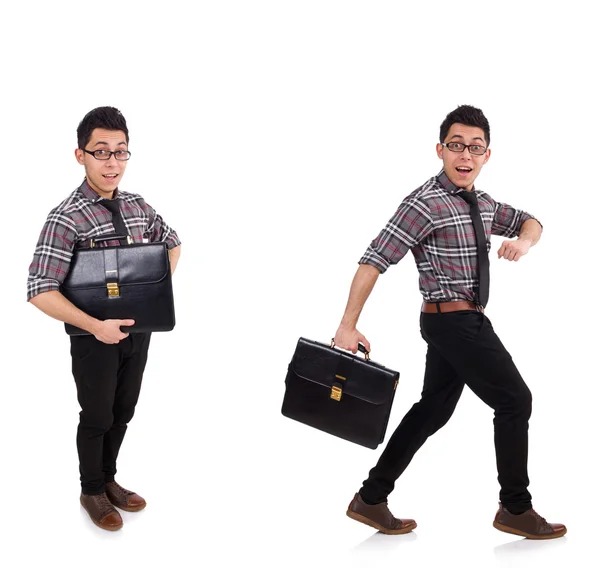 Young employee with briefcase isolated on white — Stock Photo, Image