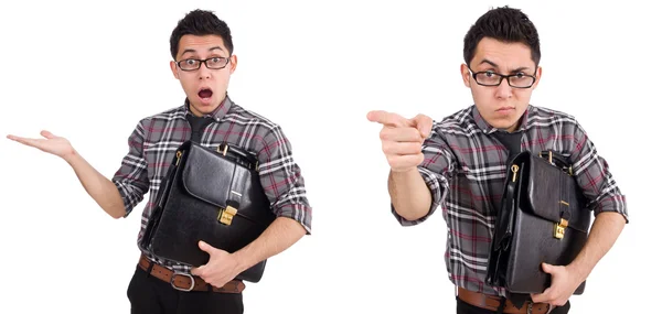 Young employee with briefcase isolated on white — Stock Photo, Image