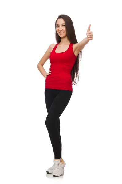 Mujer joven haciendo ejercicios en blanco — Foto de Stock