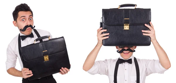 Young man with briefcase isolated on white — Stock Photo, Image