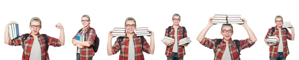 Kompositfoto eines Studenten mit Büchern — Stockfoto