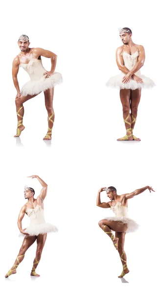 Uomo in tutù balletto isolato su bianco — Foto Stock