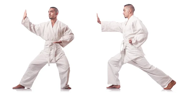 Collage av karate spelare i kimono isolerad på vit — Stockfoto